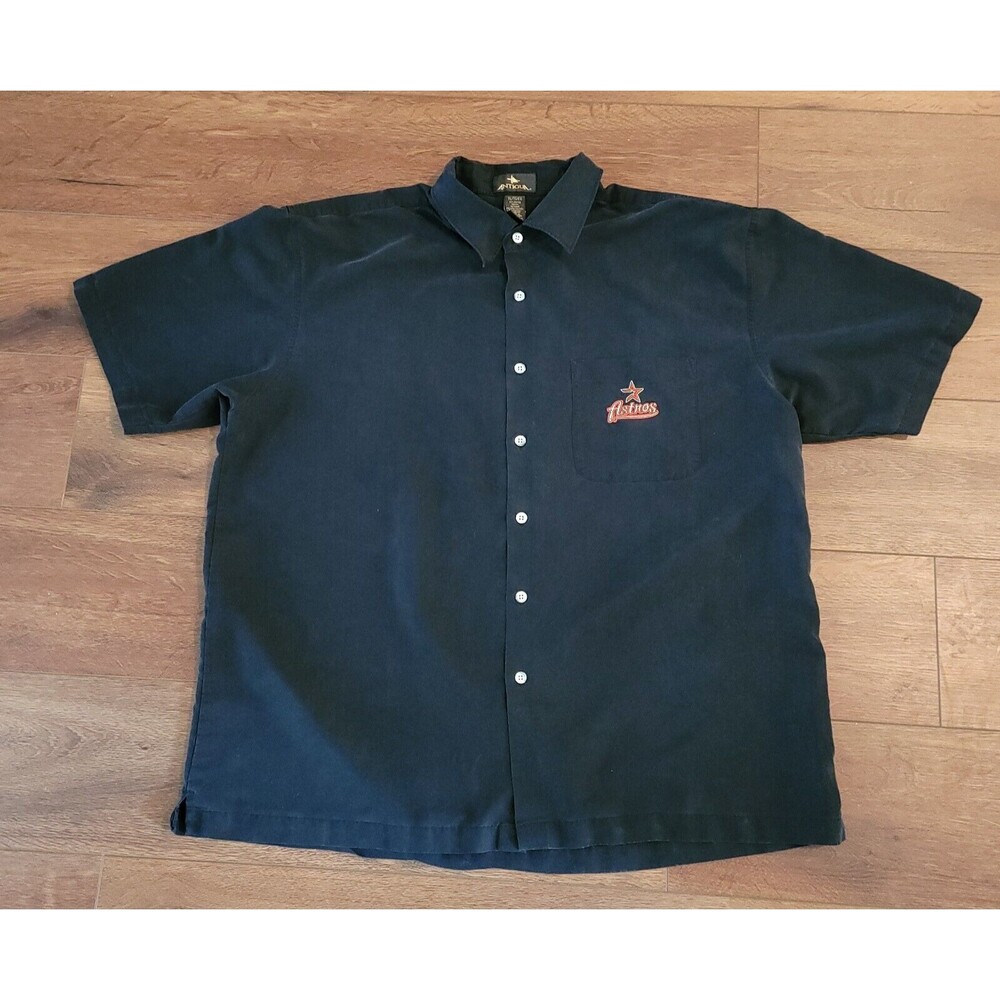Houston Astros Button Up Shirt Black Size XL Antigua Short Sleeve READ